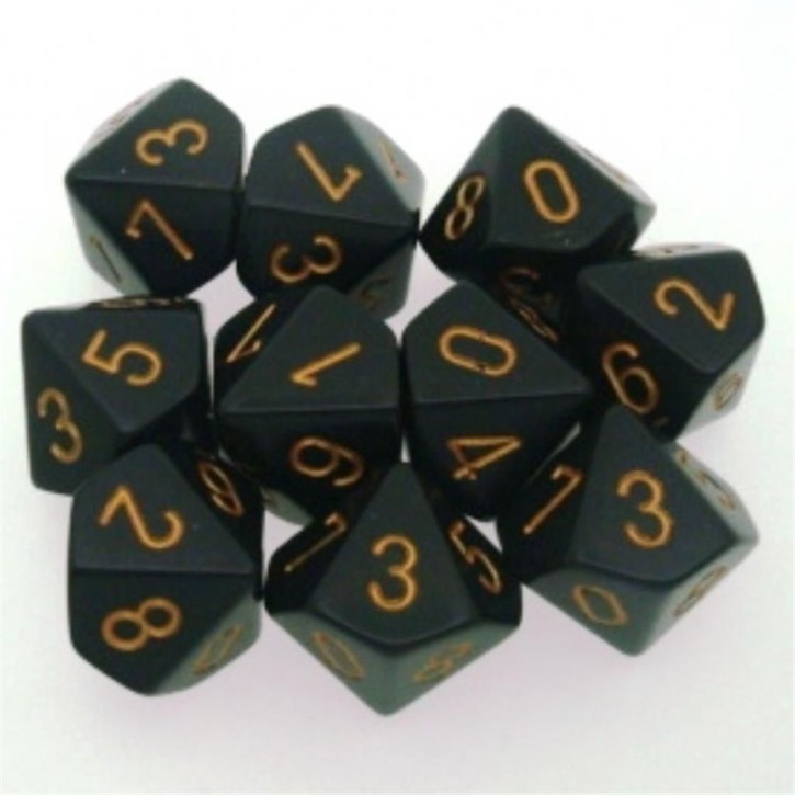 CHESSEX: Opaque Black/Gold 10 x 10 sided Diceset