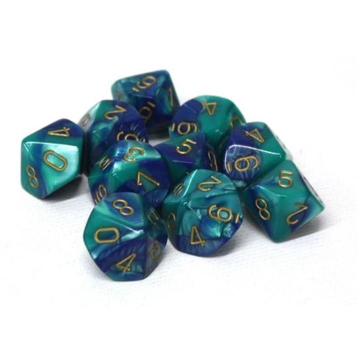 CHESSEX: Gemini Blue-Teal/Gold 10 x 10 sided Diceset
