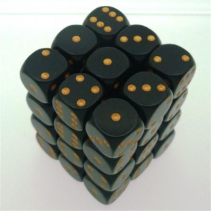 CHESSEX: Opaque Black/Gold 36 x 6 sided Diceset