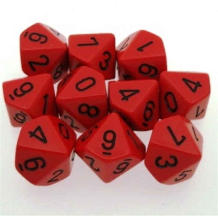 CHESSEX: Opaque Red/Black 10 x 10 sided Diceset