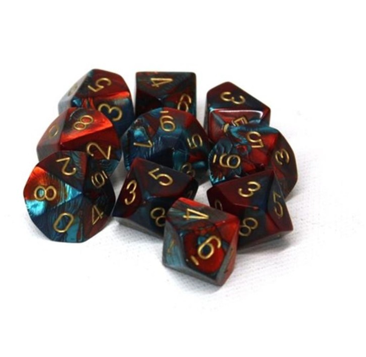 CHESSEX: Gemini Red-Teal/Gold 10 x 10 sided Diceset