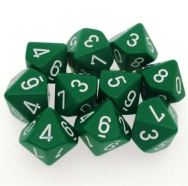 CHESSEX: Opaque Green/White 10 x 10 sided Diceset