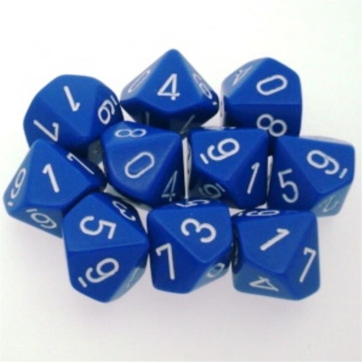 CHESSEX: Opaque Blue/White 10 x 10 sided Diceset