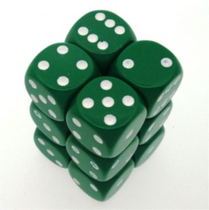 CHESSEX: Opaque Green/White 12 x 6 sided Diceset