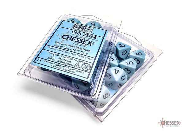CHESSEX: Opaque Pastell Blau/Schwarz 10 x 10 seitige Würfel