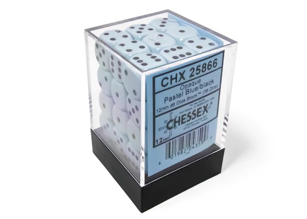 CHESSEX: Opaque Pastel Blue/Black 36 x 6 sided Diceset