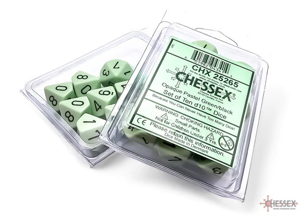 CHESSEX: Opaque Pastel Green/Black 10 x 10 sided Diceset