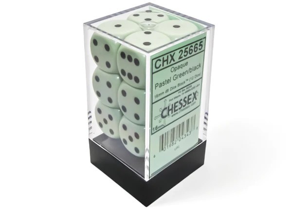 CHESSEX: Opaque Pastel Green/Black 12 x 6 sided Diceset