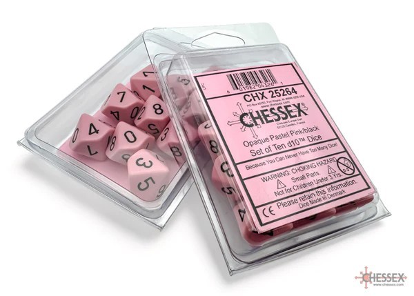 CHESSEX: Opaque Pastel Pink/Black 10 x 10 sided Diceset
