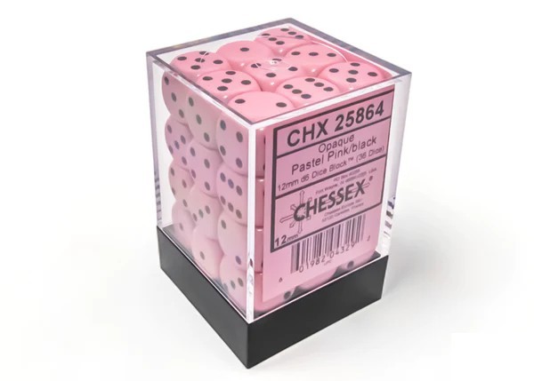 CHESSEX: Opaque Pastel Pink/Black 36 x 6 sided Diceset