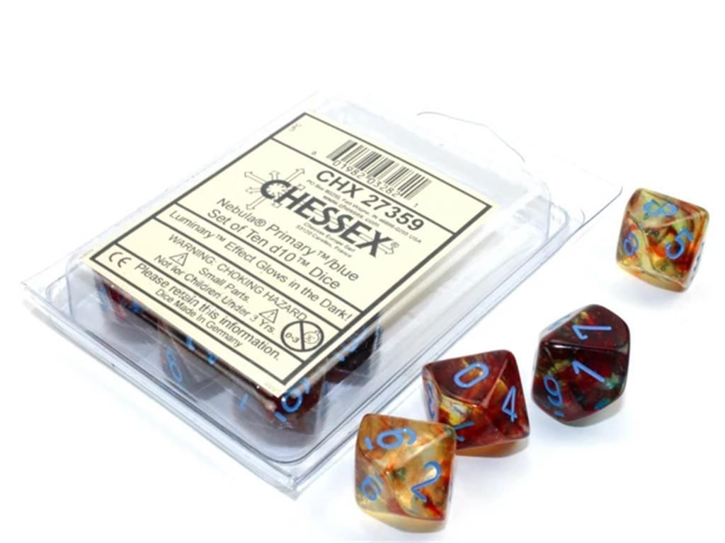 CHESSEX: Nebula Primary/Blue 10x10 sided Dices