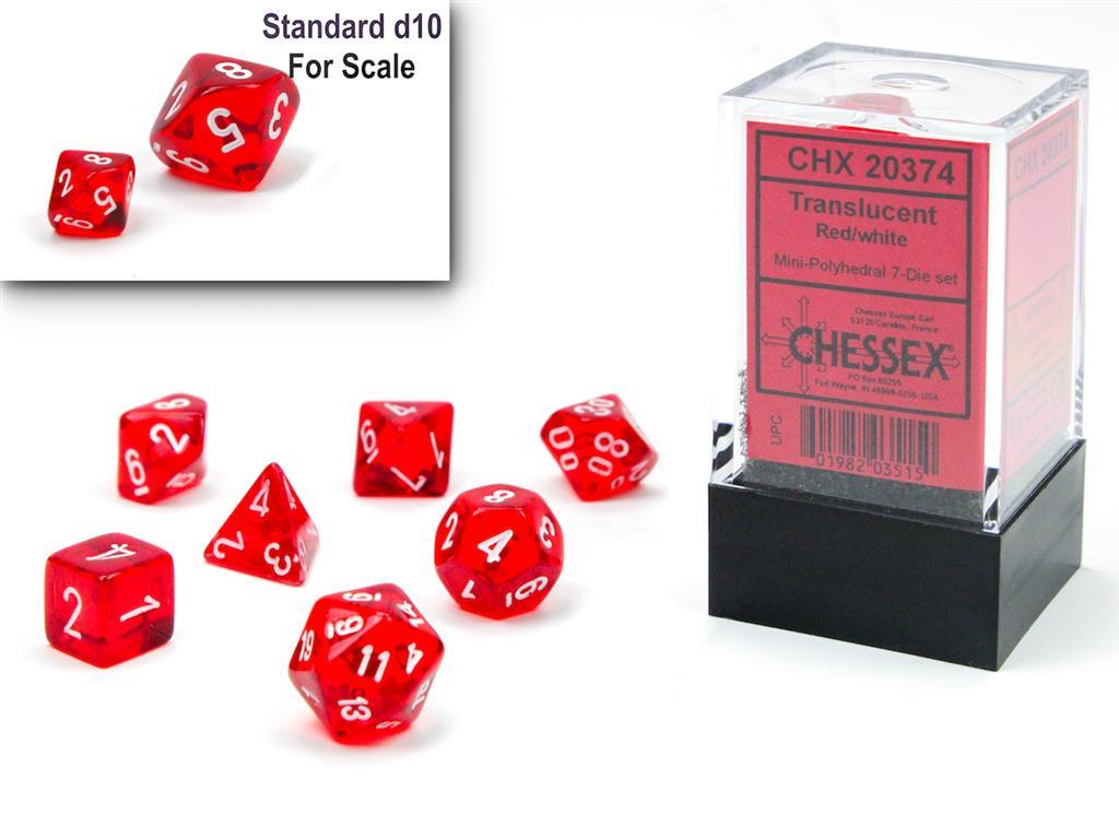 CHESSEX: Translucent Mini Rot/Weiß 7-Würfel RPG Set