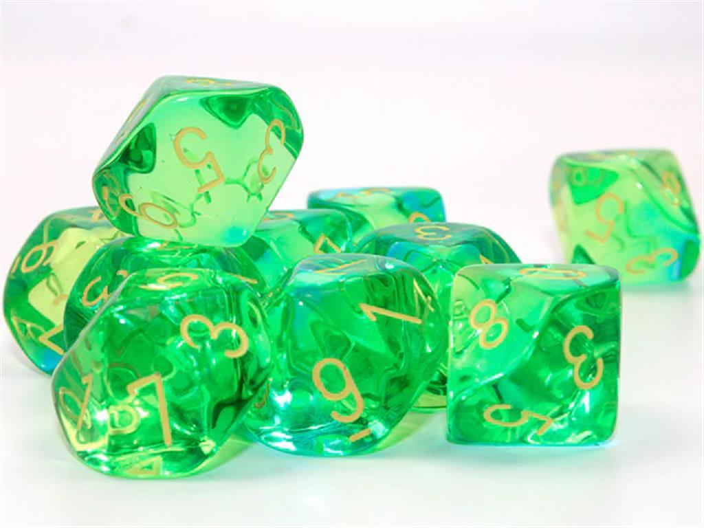 CHESSEX: Translucent Green-Teal/Yellow 10x10 sided Diceset