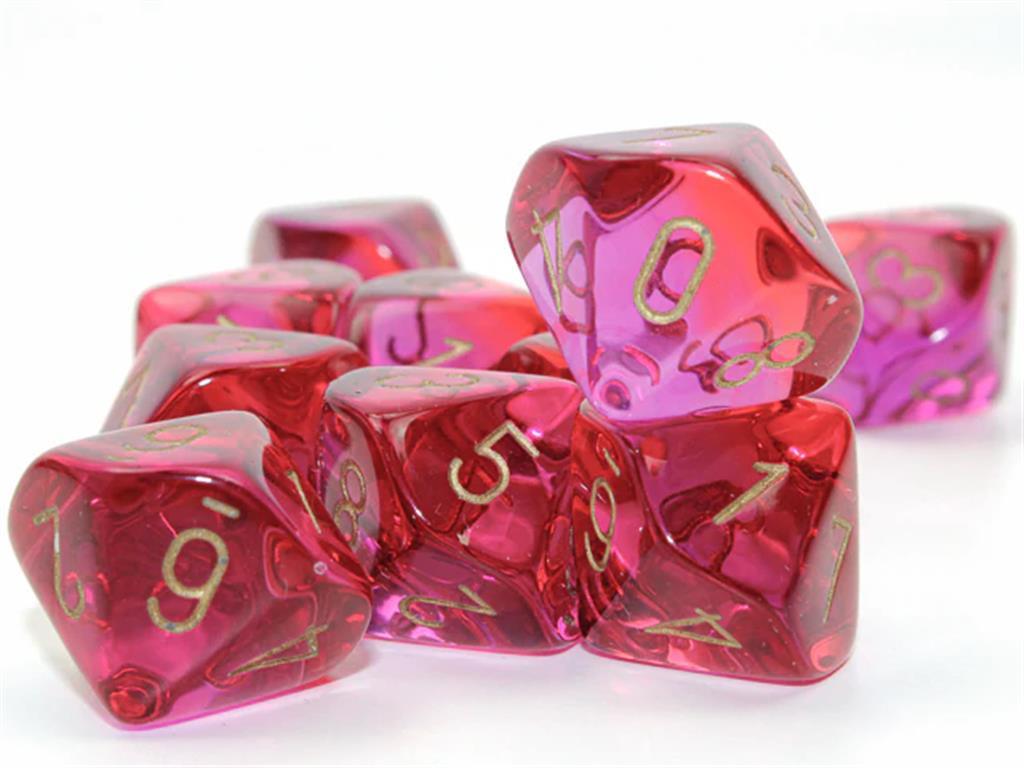 CHESSEX: Translucent Red-Violet/Gold 10x10 sided Diceset