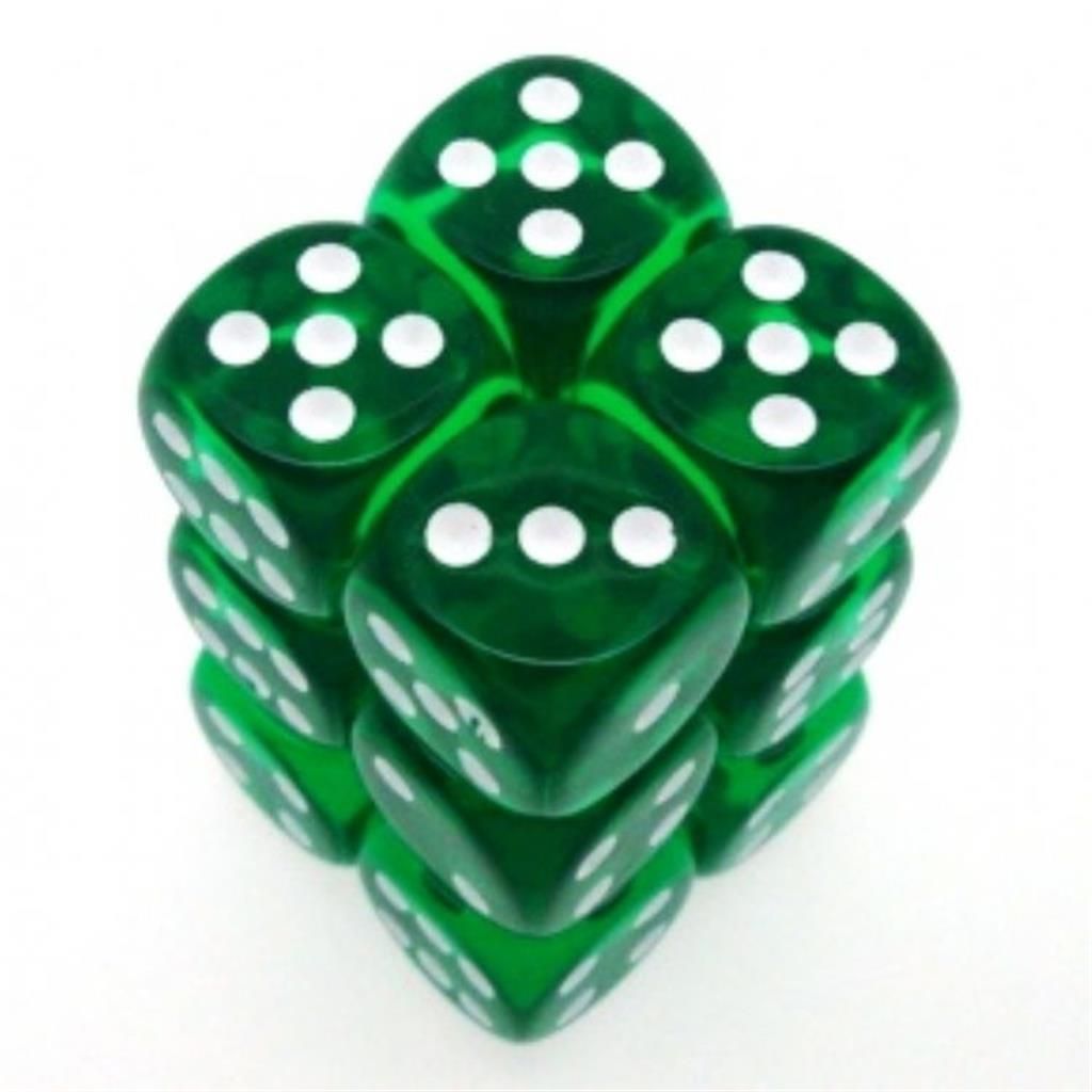CHESSEX: Translucent Green/White 12 x 6 sided Diceset