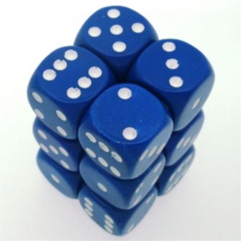 CHESSEX: Opaque Blue/White 12 x 6 sided Diceset
